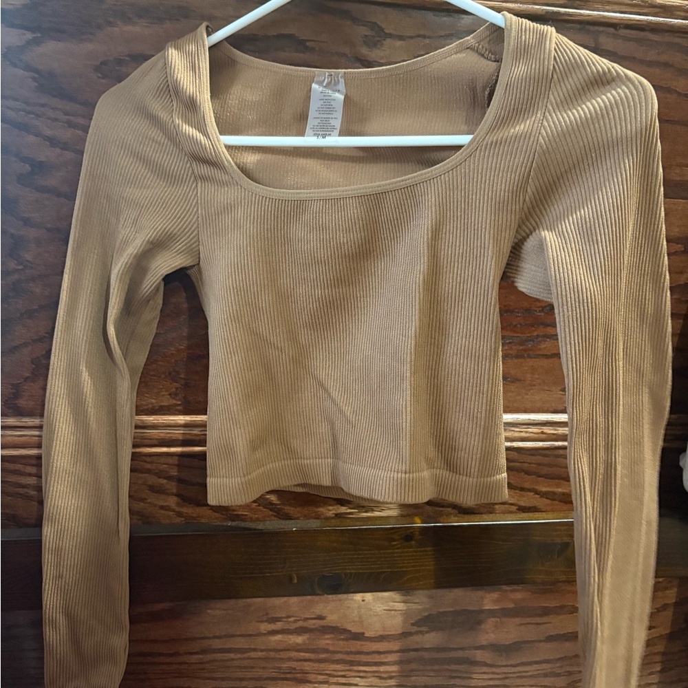 Women's Tan Ribbed Long Sleeve Top